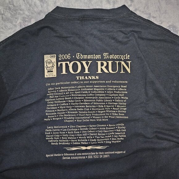 Y2K Edmonton Motorcycle Toy Run Santa Anonymous Christmas Graphic Shirt Men’s XL - Picture 4 of 7